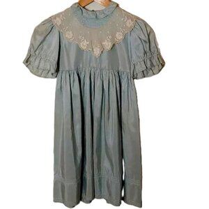 Vintage Au Chat Botte New York Satin Lace Child's Dress Made in France 50's 60's